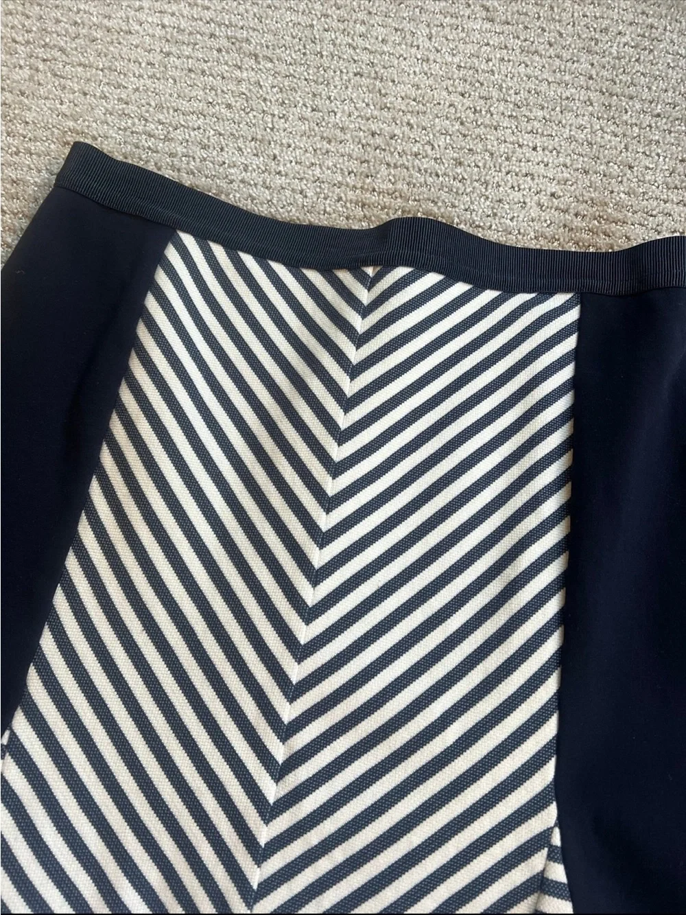 Ann Taylor Navy and White Chevron A-Line Skirt